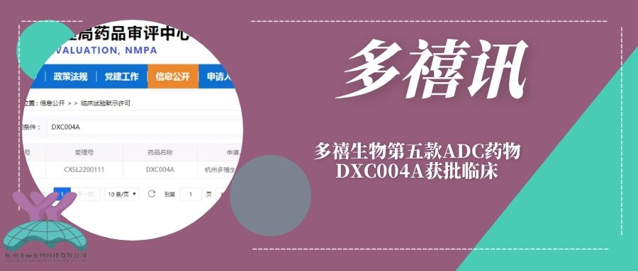 多禧訊|多禧生物第五款A(yù)DC藥物DXC004A獲批臨床